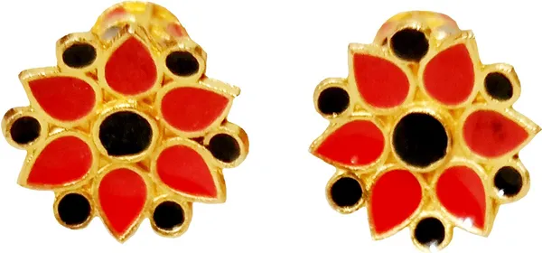 Assamese_Traditional_Copper_Gold_Plated_Red_Black_Colour_Thuria_Stud_Earring_For_Girls_&_Women